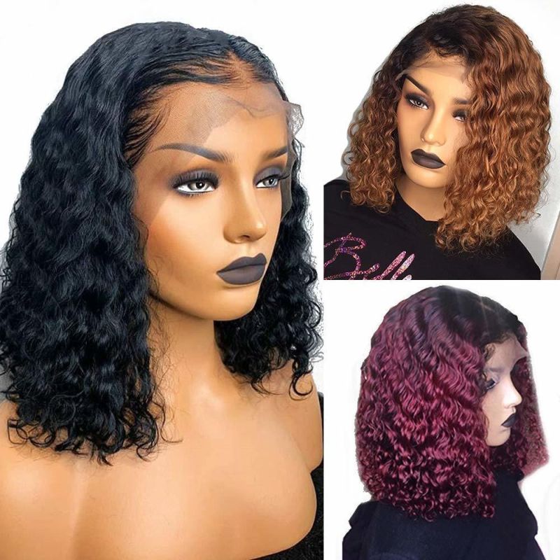 Black Curly Bob 13X6 T Part Lace Front Wig Short Bob Human Hair Wigs 1b/30 1b/99j Burgundy Remy Hair for Women