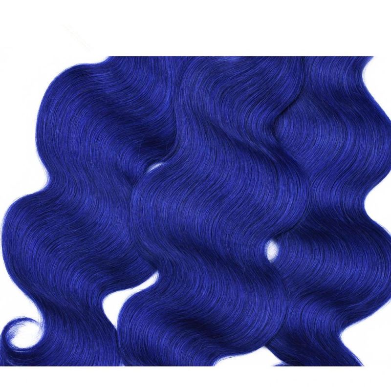 Pre Colored Blue Bundles with Frontal Body Wave Human Hair Bundles with Closure 13X4 Plucked Lace Remy Brazilian Hair