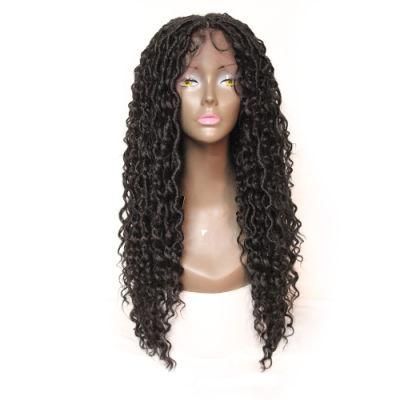 Goddess Faux Locs Braided Wig Long Curly Crochet Braid Locs Wig for Afro Women 26 Inch Synthetic Lace Wigs with Baby Hair