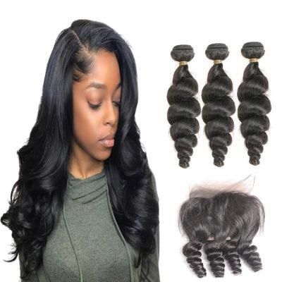 Kbet 100% Brazilian Human Hair Cheap Loose Wave Frontal Lace Closure with Bundle Loose Wave Natural Black Lace Closure