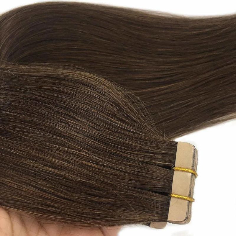 16 Inch Tape in Hair Extensions Human Hair Chocolate Brown Tape in Hair Extensions 20PCS 50g Remy Human Hair Extensions for Women