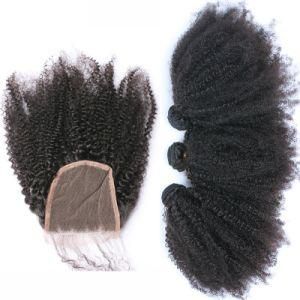 Afro Kinky Curly Hair PCS 3 Bundles with Closure Human Hair Weave Remy