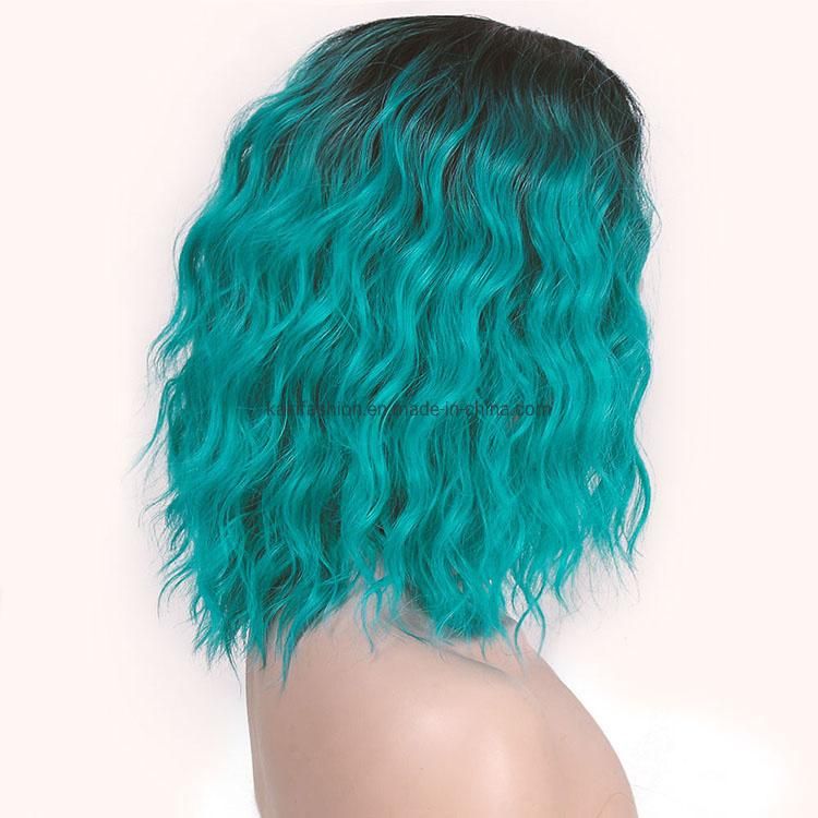 Kakiifashion Hair Natural Wave Short Bob Wigs Ombre Blue Synthetic Cosplay Wigs for Women
