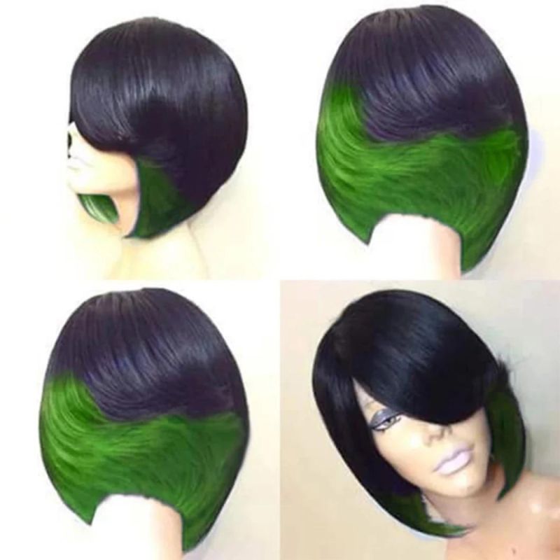 Short Bob Wig for Black Women Girl Synthetic Wigs Black and Green Red Wig Use Heat Resistant Fiber