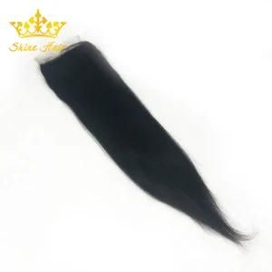 Human Virgin Brazilian Hair of 100% Human Lace Closure with Straight 1b Natural Color Bundle