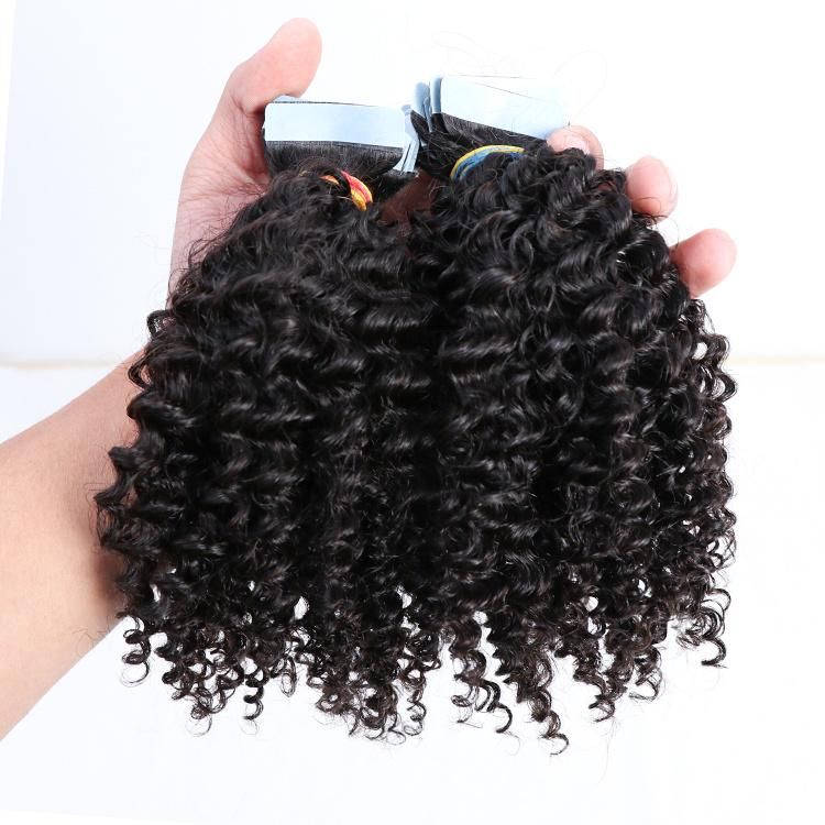 Natural Black Ombre Color Brown 4A Kinky Curly Wholesale Virgin Cuticle Tape in Hair Extension