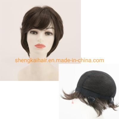 Wholesale Good Quality Handtied Human Hair Synthetic Hair Mix Curly Hair Wig with Bangs 540