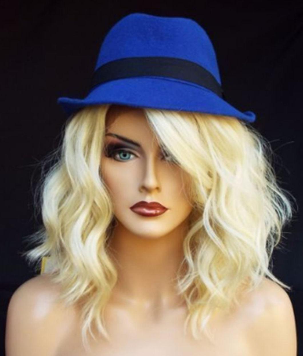 Lace Front Wig with Closure Women Short Platinum Blonde Wavy Lace Human Peruvian Hair Wigs for Woman 14 Inch