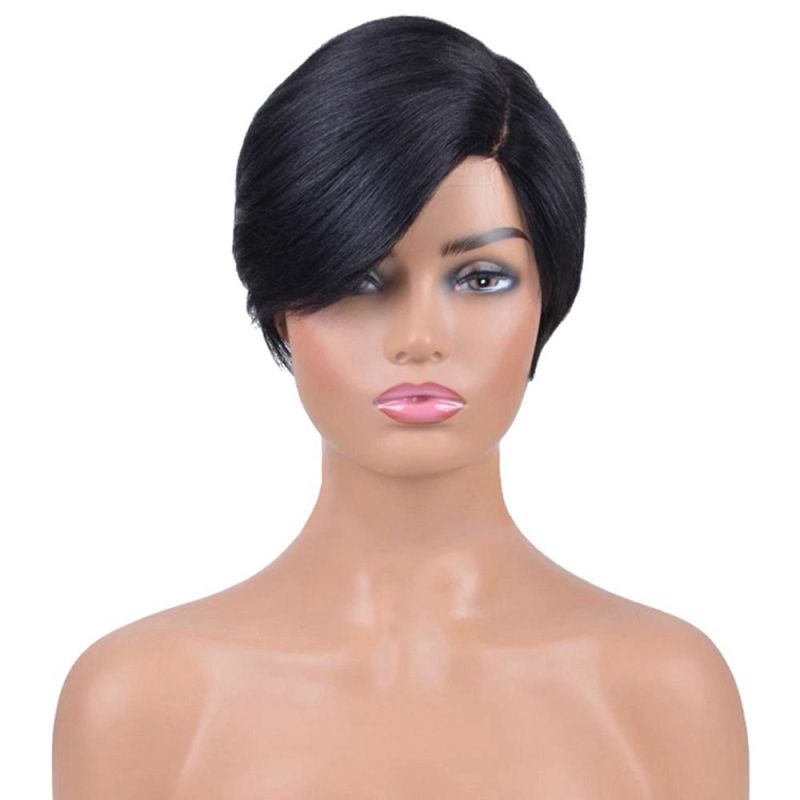Kbeth Short Straight Wigs Machine Made Cheap Price No Lace Fashion Remy Real Human Hair Customized Unique Style Free Part Office Simple Cool Wig Wholesale