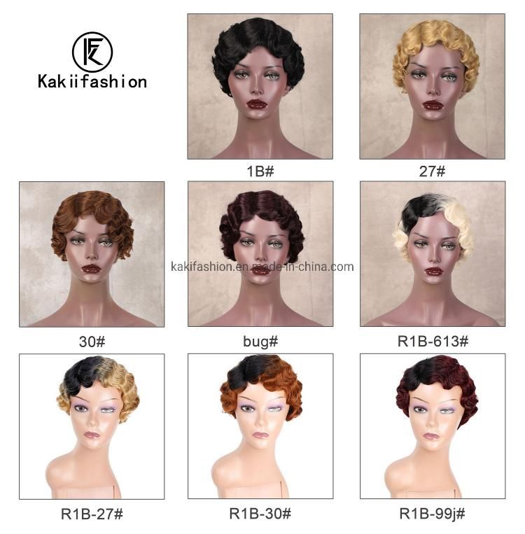 Synthetic Pixie Cut Stylish Hair Wigs Ombre Brown Deep Wave Wigs Heat Resistant Synthetic Fiber Short Hair Wigs