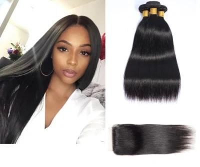Brazilian Virgin Hair Straight Hair 3 Bundles with Lace Closure