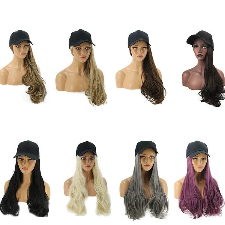 2020 Black Color 22′′ Popular Fashion Synthetic Wig with a Fisherman Bucket Hat for Young Ladies