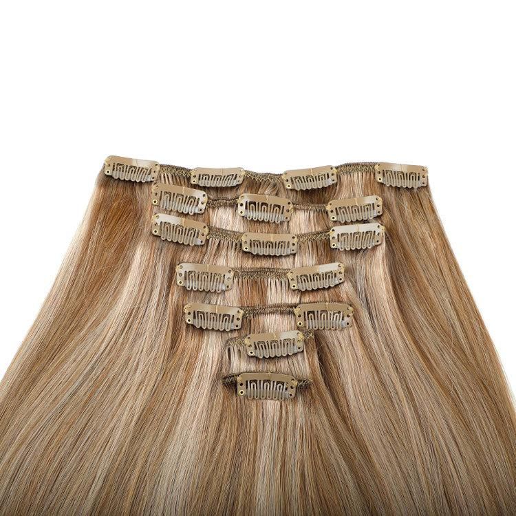 Qingdao Factory Unprocessed Invisible Remy Clip in Hair Extensions, 2022 Latest Silky Smooth Hair Extensions.