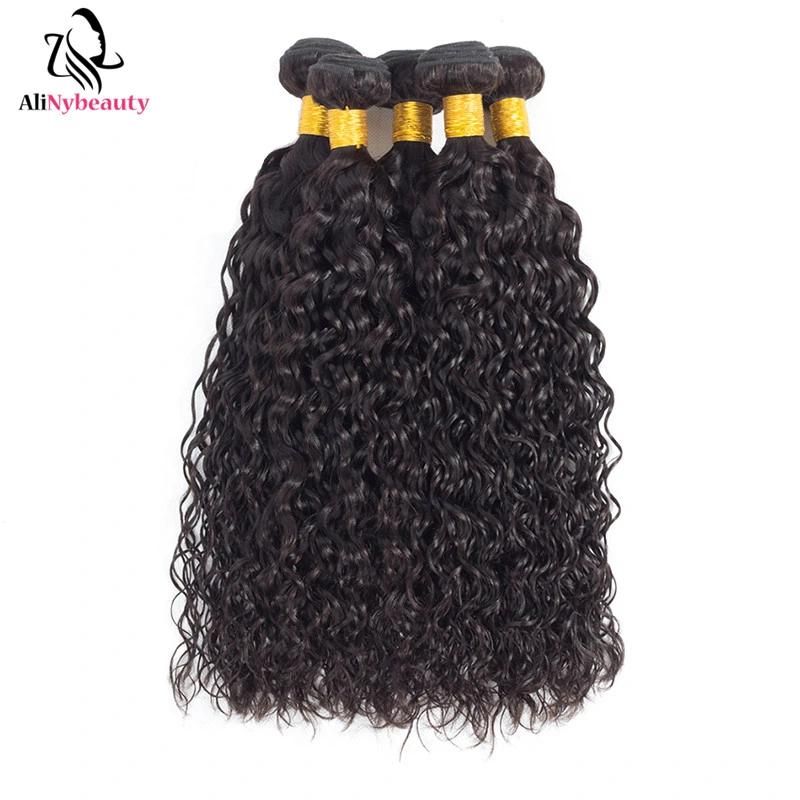 Alinybeauty New Trendy Raw Brazilian Water Wave 3 Bundles with Frontal