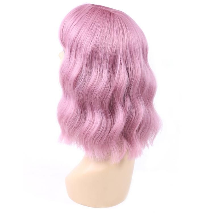 Wholesale Synthetic Fiber Ombre Pink Short Bob Wig with Bangs