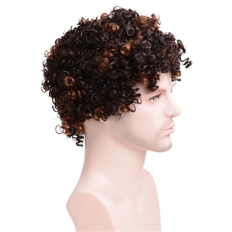 Toupee Men Curly Synthetic Short Wigs for Men′s Daily Wig Mixed Male Curly Natural Cosplay Hair Heat Resistant Breathable