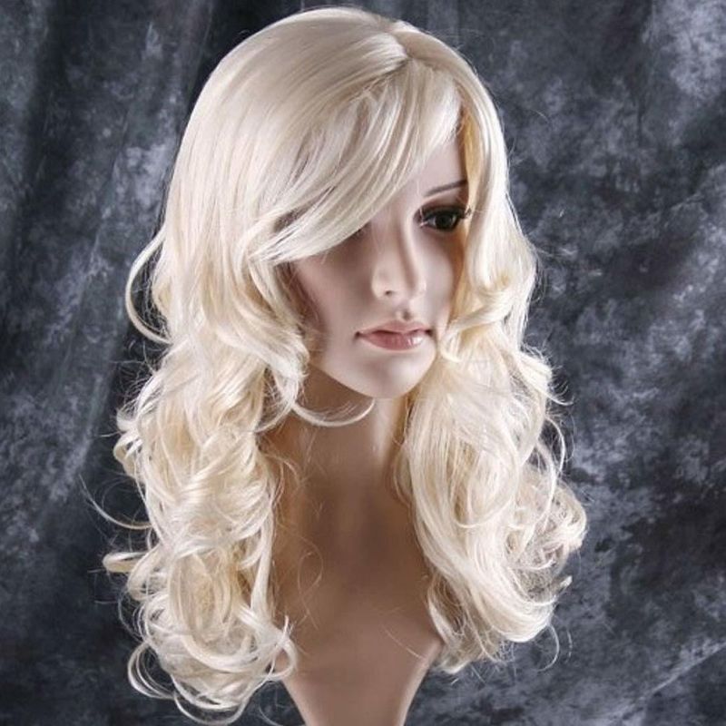 Long Curly Blonde Hair Wig Party Perruque (Blonde)