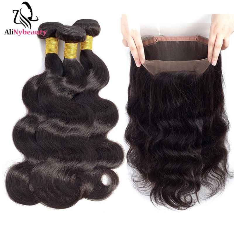 Unprocessed 10A Brazilian Virgin Hair 360 Lace Frontal Closure with Bundles