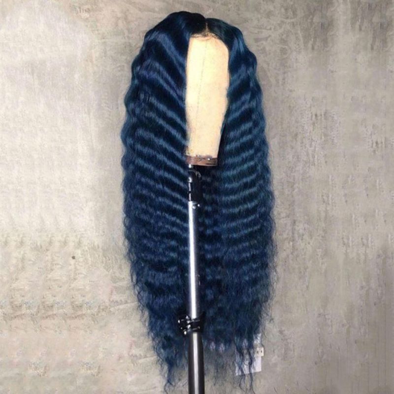 Deep Wave Dark Blue Ombre Colored Remy Hair Lace Part 13X4 Brazilia Human Hair Wigs 150% Pre Plucked with Baby Hair for Women