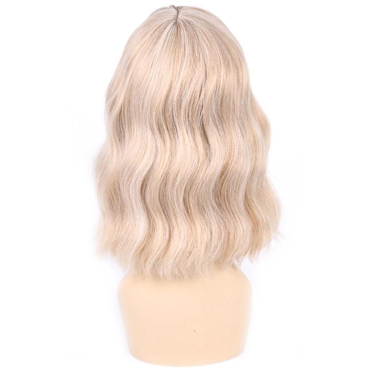 Wholesale Machine Made Blond Hair Wigs with Bangs Synthetic Fiber Short Wigs