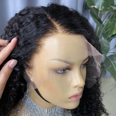 100% Human Hair Curly HD Lace Frontal Wig Brazilian Hair Transparent Swiss Lace Natural Black Short 1 Piece 10A Grade