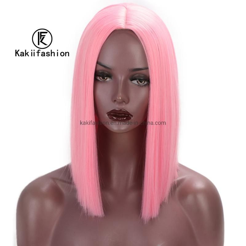 Cosplay Wholesale Cheap Heat Resistant Short Bob Pink Straight for Black Women Synthetic Hair Wigs