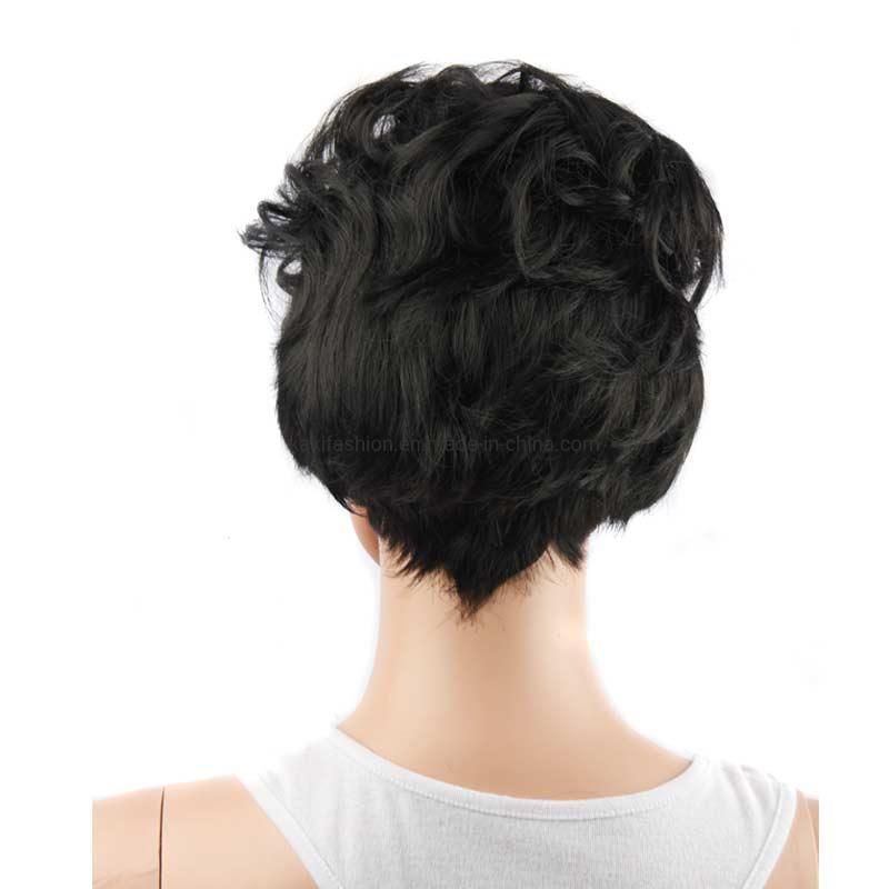 Europe Style Short Black Fashion Cosplay Synthetic Curly Wig with Bangs
