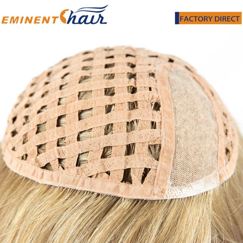 Custom Blond Ribbon Integration with Lace Part Female Toupee Human Hair Blond