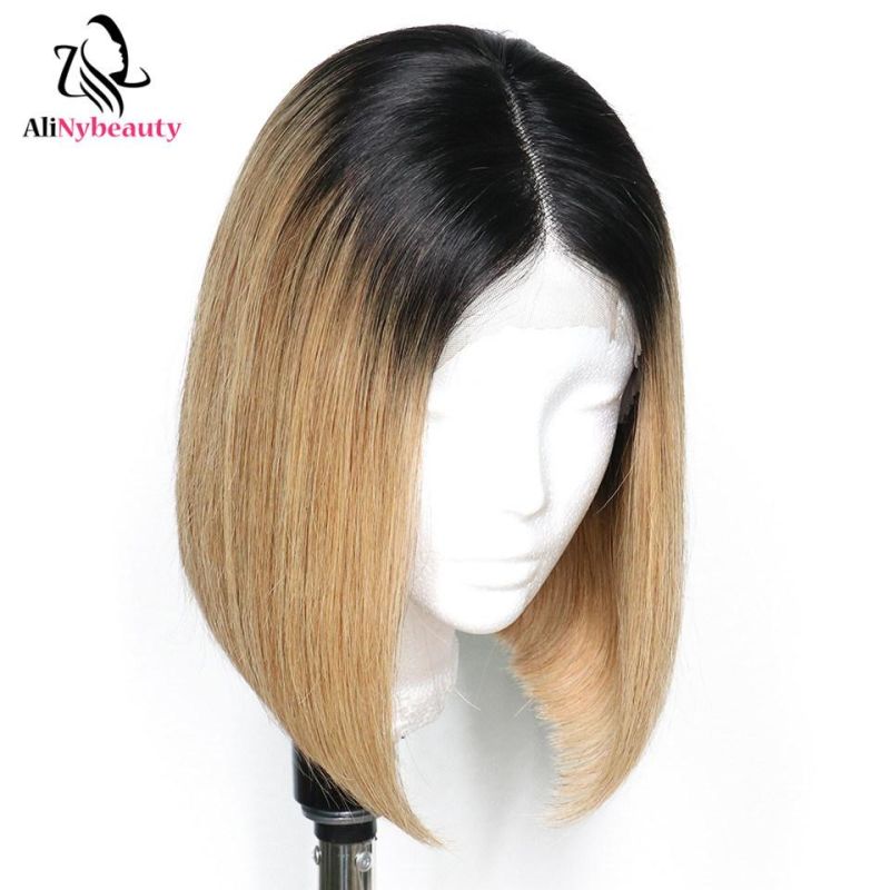 100% Brazilian Human Hair Bob Lace Wig Natural Straight 1b/27#