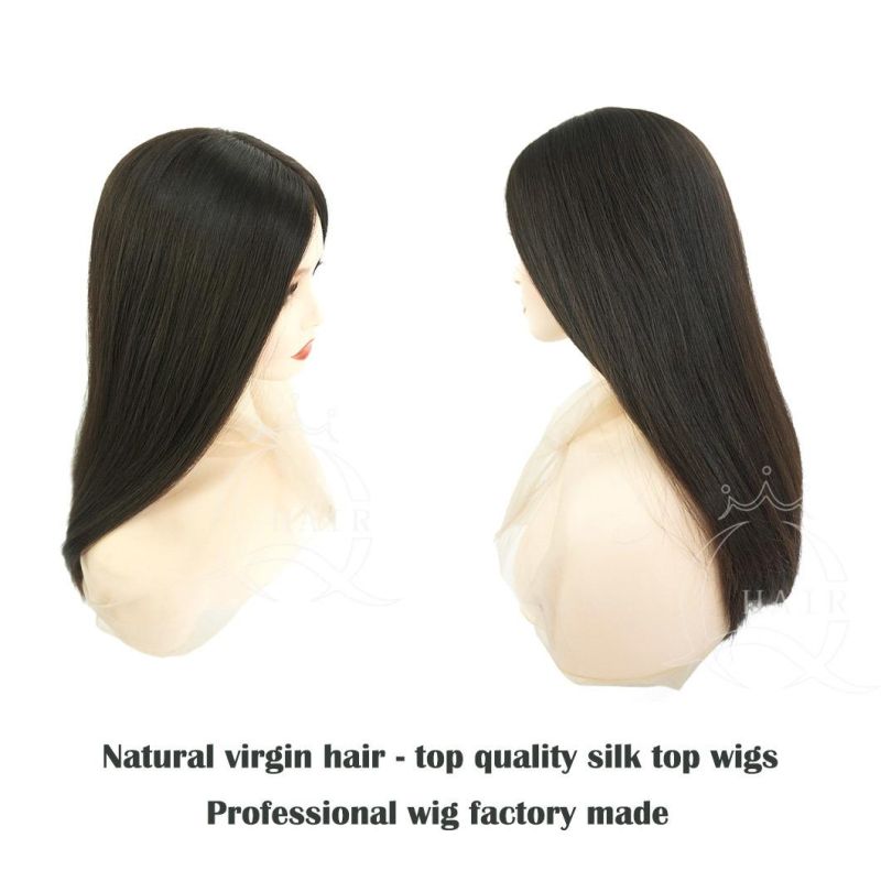 Customized Brazilian Virgin Hair Natural Black 18inch 4X4" Non-Slippery Silk Top Wigs