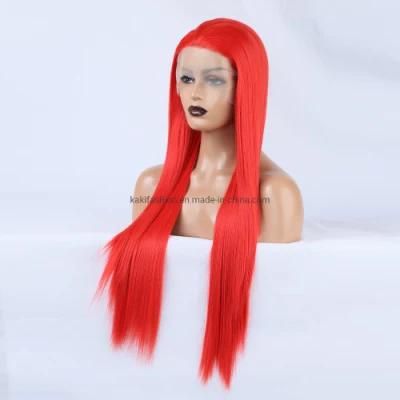 Colored Europe Hot Selling Premium Fiber Straight Synthetic Hair Red Cosplay Wig