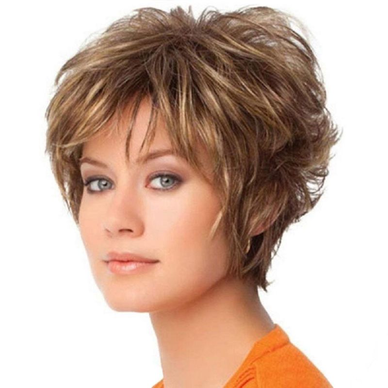 Short Wigs High Temperature Fiber Wig with Bangs Heat Resistant Synthetic Wig Mixed Color Straight for Women