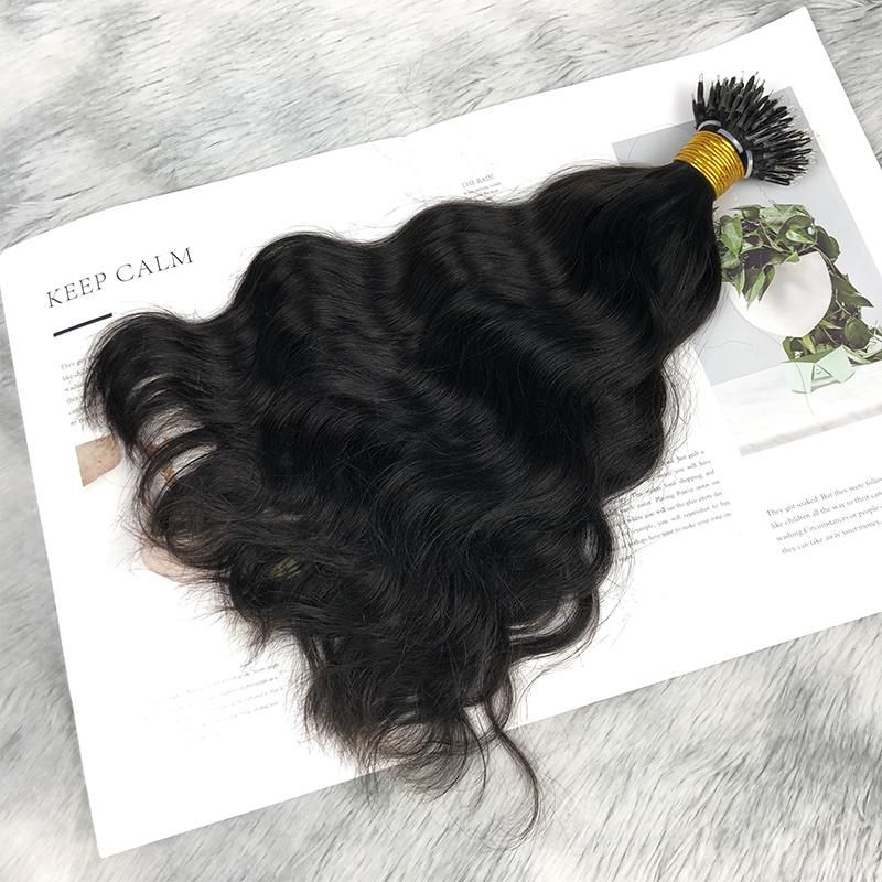 10A Virgin Hair Nano Ring Natural Wavy Hair Weft Extension #Black
