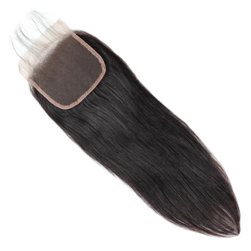7A Virgin 4*4 Lace Frontal Closure Non-Remy Silky Straight Free Part Hair Weave #Black