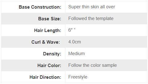 V-Looped Hair with Injected Hair Crown Thin Skin Mens Hair System