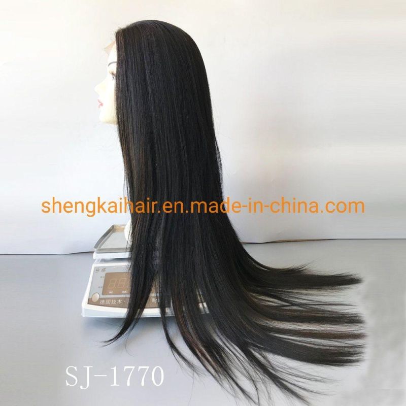 Holesale Natural Looking Handtied Heat Resistant Synthetic Fiber Straight Long Black Lace Front Wigs 604