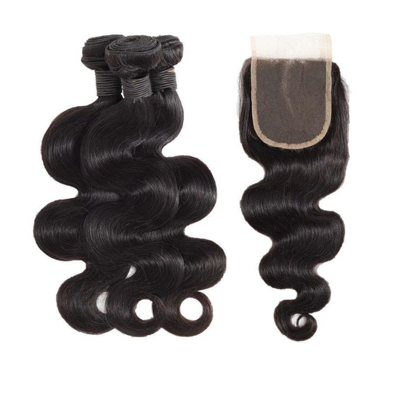12A Virgin Hair Body Wave Human Hair Bundles with Closure Set
