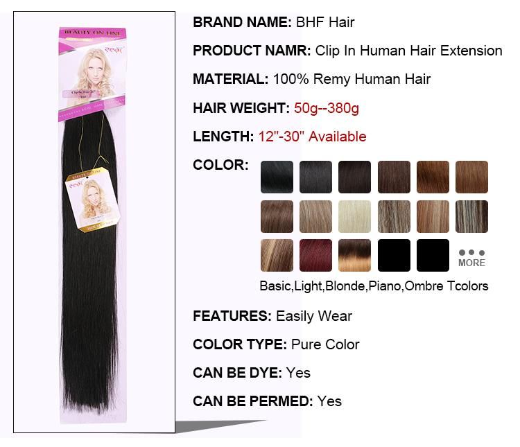 Double Drawn Thick Full Head Brazilian Clip in Human Hair Extensions for Wholesale
