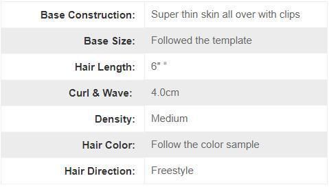 Ll539: Super Thin Skin Natural Human Hair Toupee with Clips