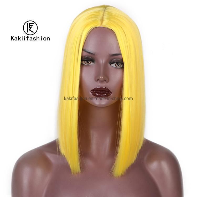 Yellow Short Wigs Bob Straight Heat Resistant Fiber Synthetic Black Women′ S Wig 14 Inches