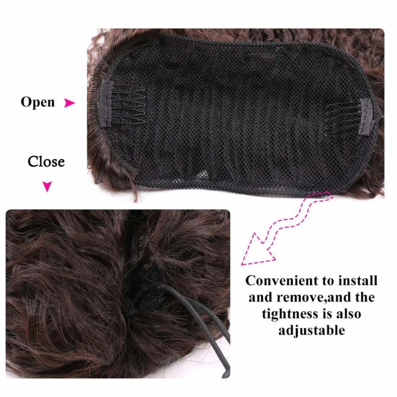 30" Long Drawstring Synthetic Ponytail High Puff Afro Ponytail Hair Extensions Brown Curly Corn Wave Clip in Hair Pieces for Women (#4)