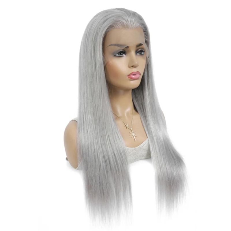 Brazilian Lace Front 13X4 Human Hair Wigs Straight Grey Lace Front Wig Pre Plucked Silver Gray Long Remy Hair Wigs 150% Density 28 Inches