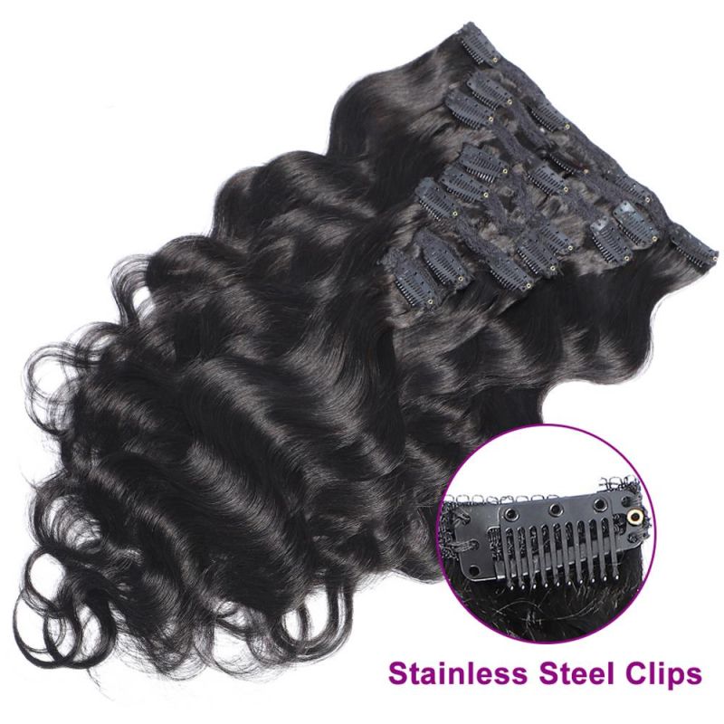 Brazilian Body Wave Clip in Human Hair Extensions 8 PCS/Set Natural Color Clip Ins Remy Hair 12 Inches 120gram