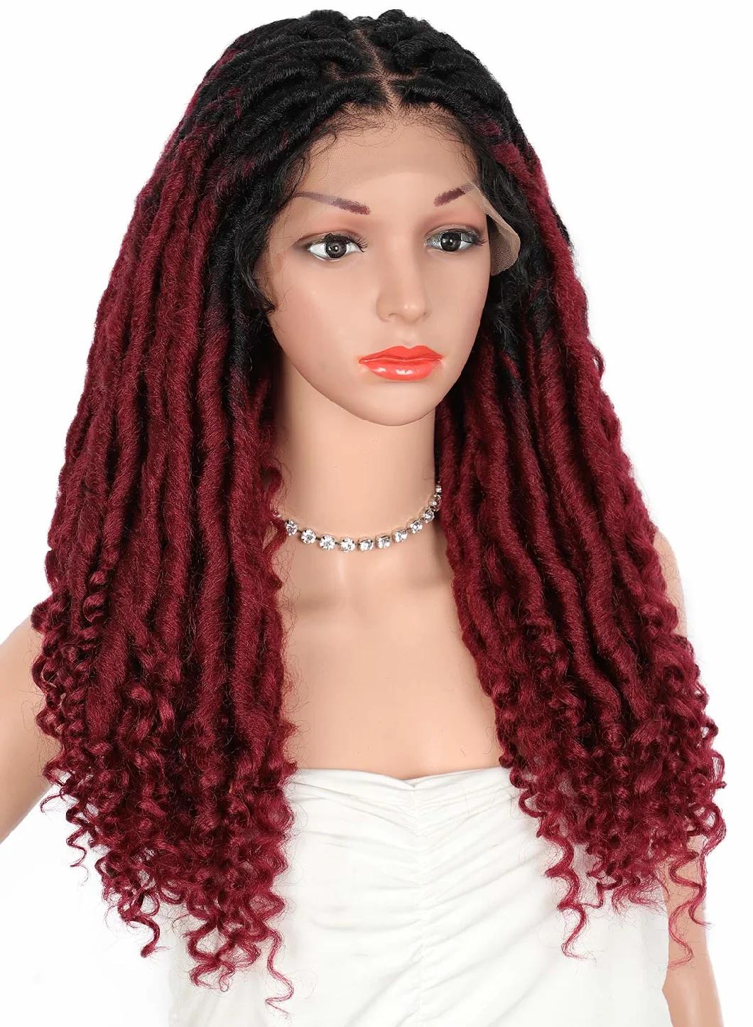 4X4 Swiss Lace Front Braided Wigs with Curls Ends Synthetic Dreadlocks Twist Braids Wigs with Baby Hair for Dark Skin