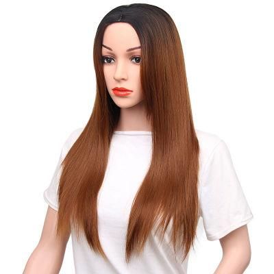 High Quality 24inch Brown Middle Partle Synthetic Long Straight Wigs for Women Wholesale Price