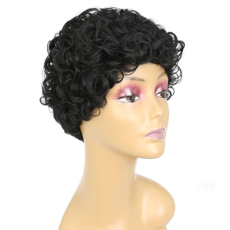 for Black Women Afro Black Short Curly Cut Heat Resistant Fiber Wig