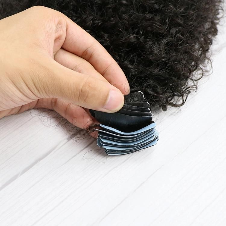 Indian Hair Vendors Wholesale Double Drawn Afro Curly Invisible Tape Hair Extension