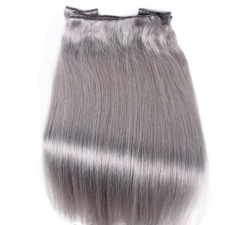 10PCS/Set Aligned 100% Human Hair Raw Straight Virgin Clip in Hair Extension #Grey