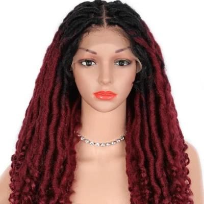 4X4 Swiss Lace Front Braided Wigs with Curls Ends Synthetic Dreadlocks Twist Braids Wigs with Baby Hair for Dark Skin