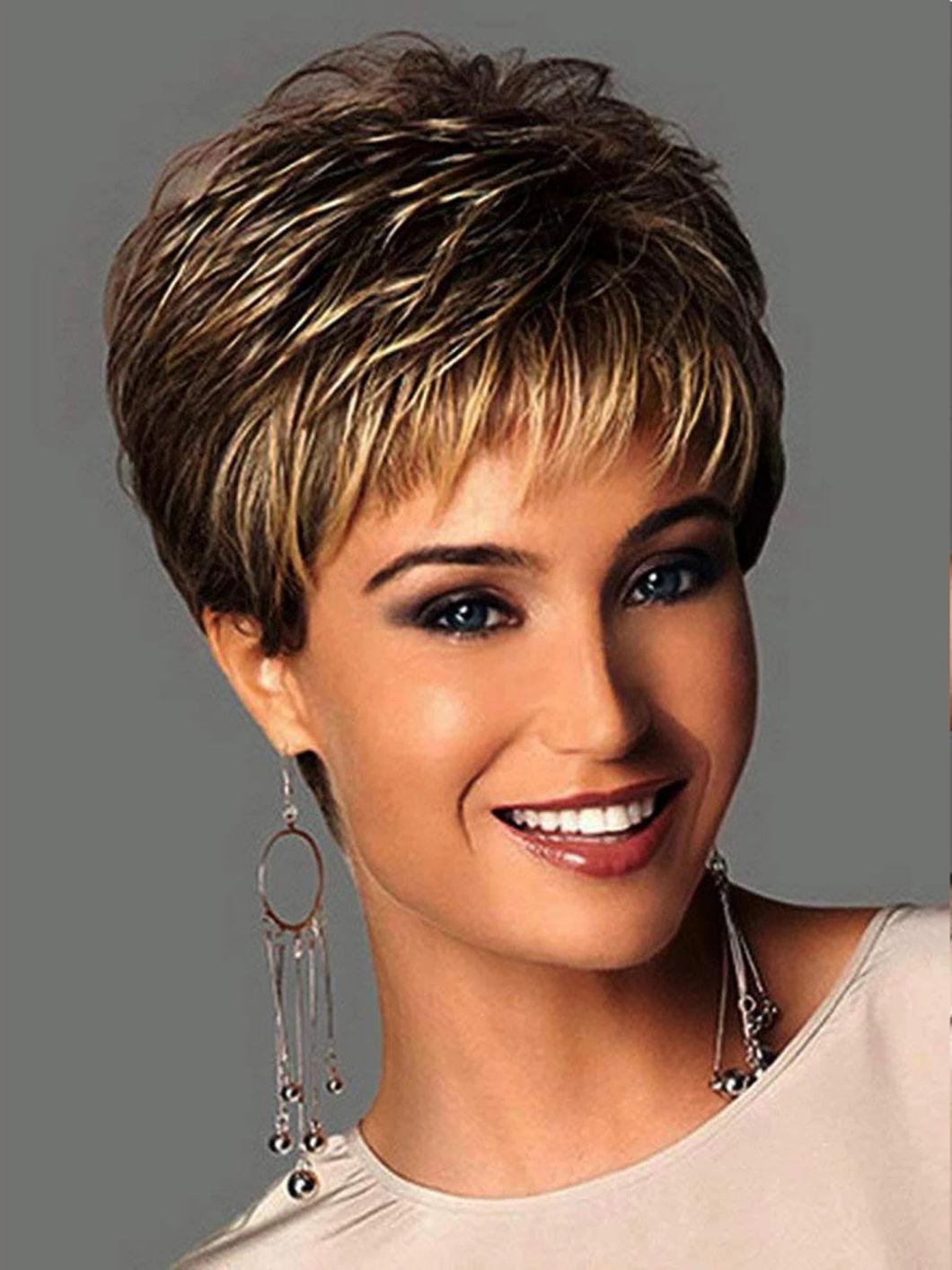 Wig for Women Synthetic Short Straight Hair with Bangs Natural Light Gold Daily Use Heat Resistant Fiber Wigs